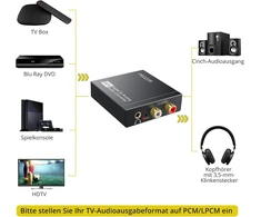 Stiprintuvas Prozor dac konverteris, audio adapteris, optinis į rca, toslink į aux lizdą, skaitmeninis į analoginį, optinis į 3.5 mm lizdą, rca, skirtas skaitmeniniam audio, televizoriams, blu-ray grotuvams, hd dvd grotuvams