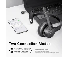 Sunitec Bluetooth ausinės, belaidės ausinės su triukšmą slopinančiu mikrofonu, geriausios ausinės su mikrofono nutildymu ir Usb jungtimi, skirtos Pc/kompiuteriui/nešiojamam kompiuteriui/telefonams/nuotoliniam darbui/skambučių centrui