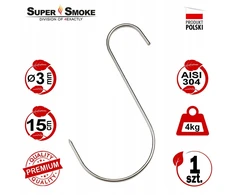 Super Smoke S formos kabliukas mėsai ir mėsos gaminiams rūkyti, 3 mm, 15 cm, Premium