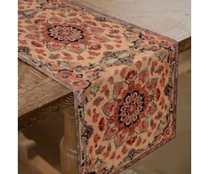 Superdant Stalo takelis retro mandala, storas stalo takelis 183 x 33 cm, vintažinis boho bohemiškas, plaunamas modernus stalo takelis stalams, sodybos pavasario dekoracija stalo puošimui, vakarėliams, vestuvėms, gimtadieniui