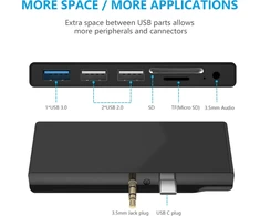 Surface Go doko stotis, Usb C šakotuvas Surface Go / Go2 / Go3 su Usb 3.0 + 2 Usb 2.0 + Sd kortelių skaitytuvu + Micro Sd kortelių skaitytuvu (sd &amp; Tf lizdas) + 3.5 mm garso išvestis, daugiafunkcinis 6-in-2 Surface Go
