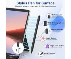 Surface Pen rašiklis, skirtas Microsoft Surface Pro 11/9/8/7/6/5/4/3, Surface Go 3/2/1 Surface Nešiojamas kompiuteris/studio/book 4/3/2/1 su 4096 jautrumo lygių, delno atmetimo funkcija, Microsoft Surface Go priedai