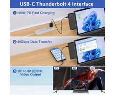 Surface Pro 9 doko stotis – su 4k Hdmi, Thunderbolt 4 (8k vaizdo įrašas + 40 Gbps + 100 W galia), 100m Ethernet, Usb 3.0, Sd Tf kortelių lizdu, 3,5 mm garso, trigubu ekranu, skirtas Surface Pro X/pro 9
