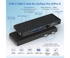 Surface Pro 9 doko stotis – su 4k Hdmi, Thunderbolt 4 (8k vaizdo įrašas + 40 Gbps + 100 W galia), 100m Ethernet, Usb 3.0, Sd Tf kortelių lizdu, 3,5 mm garso, trigubu ekranu, skirtas Surface Pro X/pro 9