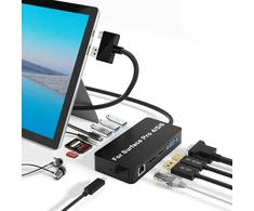 Surface Pro doko stotis, skirta Surface Pro 6 / Pro 5 / Pro 4, Usb šakotuvas su gigabitiniu eternetu, 4k Hdmi Vga Dp Ekranas Port, 3 x Usb 3.0, garso išvestis, Usb C prievadas, Sd/tf kortelių skaitytuvas