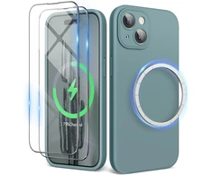 Surphy silikoninis dėklas, skirtas iphone 15 (6,1 colio), suderinamas su magsafe, su ekrano apsauga ir pilna kameros apsauga, mobiliojo telefono dėklas iphone 15 dėklas su magnetais, cactus žalias
