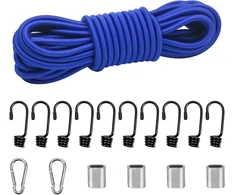 Suruikei guminė virvė 8 mm 10 m tamsiai mėlyna, elastinga tampri virvė, guminė virvė, guminė virvė, guminė juosta, brezentinė virvė, įtempimo virvė su kabliukais, priedai, „pasidaryk pats“ (tamsiai mėlyna, 8 mm x 10 m)