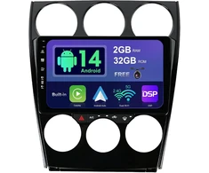 Automagnetola Sxauto android 14 automobilinis radijas, skirtas mazda 6 atenza (2002–2014 m.) gps navigacijos radijas – integruotas carplay android auto – led kamera – 2g + 32g – vairo valdymas dab ahd dsp wifi – 2 din ips 9 colių