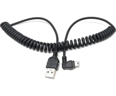 System-s Mini Usb spiralinis duomenų ir įkrovimo kabelis su 90 laipsnių kampu prijungta jungtimi, kampinis, 50 cm - 90 cm ištempiamas