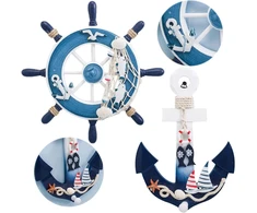 Tangger 23cm medinis vairas ir 28cm medinis inkaras sienos dekoracija Viduržemio jūros stiliaus jūrinė dovana miegamojo baro jūrinė sienos dekoracija medžio amatas