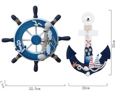 Tangger 23cm medinis vairas ir 28cm medinis inkaras sienos dekoracija Viduržemio jūros stiliaus jūrinė dovana miegamojo baro jūrinė sienos dekoracija medžio amatas