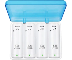 Techken Wii baterijų įkroviklio rinkinys, Wii nuotolinio valdymo pultelis, įkrovimo stotelė, dokas, Wii įkroviklis su 4 x 2800 Mah įkraunamomis baterijomis (baterijų įkroviklis)