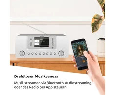 Technisat Digitradio 574 Ir - stereo internetinis radijas (dab+, Fm, Wlan, Bluetooth audio transliavimas, 4 colių spalvotas ekranas, Usb, Aux įvestis, ausinių lizdas, žadintuvas, 10 W, programėlė/nuotolinis valdymas) sidabrinis