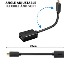 Techrum Micro Hdmi adapterio kabelis Micro Hdmi į Hdmi kabelį Micro Hdmi kištukas į įprastą Hdmi prailginimo kabelį paauksuotas 4k 3d 20 cm, skirtas Gopro, planšetiniam kompiuteriui, fotoaparatui, nešiojamam kompiuteriui, 2 vnt.
