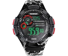 Tekmagic Skaitmeninis sportinis laikrodis 10 atm 100 metrų atsparus vandeniui, tinkamas plaukimui ir nardymui su žadintuvu, chronometru, laikmačiu, kalendoriumi, dvigubo laiko funkcijomis, juodas, dirželis.