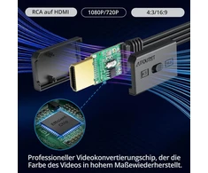 Televizorius Autoutlet Rca į Hdmi konverteris, 1080p Av į Hdmi adapteris Av į Hdmi palaiko 16:9/4:3 konvertavimą, Pal/ntsc, Rca į Hdmi adapteris su 150 cm Male Rca laidu, skirtas Dvd, Vhs ir Vcr grotuvams