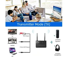 Televizorius Bluetooth 5.2 siųstuvas-imtuvas, 2 viename Aptx Hd bluetooth audio adapteris su mažu vėlavimu, 3.5 mm aux rca jungtis televizoriui, namų stereo sistemai, bt ausinėms
