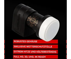 Televizorius Raudona Opticum 03h Series Twin Lnb: Lnb 4x Digital Hd 4k, du išėjimai Dvb-s2, atsparus oro sąlygoms su apsauga nuo lietaus, suderinamas su sat finder, kompaktiškas ir lengvas