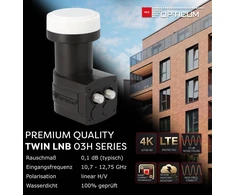 Televizorius Raudona Opticum 03h Series Twin Lnb: Lnb 4x Digital Hd 4k, du išėjimai Dvb-s2, atsparus oro sąlygoms su apsauga nuo lietaus, suderinamas su sat finder, kompaktiškas ir lengvas