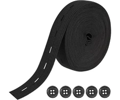 Tengee elastinė juosta siuvimui, 2 m elastinė juosta siuvimui, plokščia siuvimo juosta su sagų kilpelėmis, elastinė, juoda elastinė juosta, plati kelnių guma, su 5 dervos sagomis, drabužiams, perukui, diržui