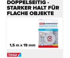Tesa Uk 58565-00001-00 Powerbond Universal dvipusė putų juosta rankdarbiams - balta, 1.5 m x 19 mm