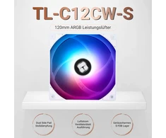Thermalright Tl-c12cw-s cpu aušintuvas, 120 mm baltas argb korpuso aušinimo ventiliatorius, 4 kontaktų pwm tylus kompiuterio ventiliatorius su s-fdb guoliu, iki 1550 aps./min.