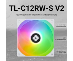 Thermalright Tl-c12rw-s V2 cpu aušintuvas 120 mm atvirkštinis ventiliatorius su argb apšvietimu, pc pwm tylus kompiuterio ventiliatorius su 1500 aps/min greičiu, baltas cpu aušinimo ventiliatorius