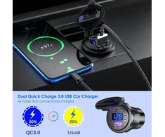 Thlevel Usb lizdo automobilinis įkroviklis Qc3.0 Pd Type C su Led voltmetro jungikliu, skirtas 12v-24v transporto priemonėms, valtims, motociklams, visureigiams, autobusams, sunkvežimiams, nameliams ant ratų, jūriniam transportui