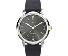 Timex Marlin Automatic vyriškas laikrodis 40mm juodas dviejų dalių odinis greito atsegimo juodas ciferblatas nerūdijančio plieno korpusas Tw2w33900, juodas/juodas/nerūdijančio plieno, apyrankė