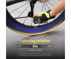 Tiny E-pump dviračio pompa, mini nešiojama oro pompa dviračio padangoms, automatinis išjungimas, max 120 psi elektrinė dviračio pompa schrader ir presta ventiliams at1