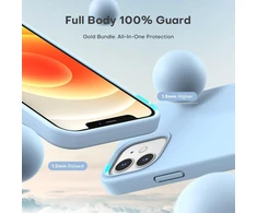 Tocol 3 in 1 dėklas, skirtas iphone 12, iphone 12 pro, su 2 apsauginėmis plėvelėmis + 2 kameros objektyvo apsaugomis, atsparus smūgiams, įbrėžimams silikoninis dėklas, apsauga nuo kritimo, šviesiai mėlynas