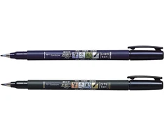 Tombow Fudenosuke teptukinis rašiklis, kietas ir minkštas galiukas, juodos spalvos rašalas, 2 vnt.