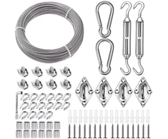 Tootaci nerūdijančio plieno trosas 3 mm rinkinys, nerūdijančio plieno trosas 3 mm, 15 m / 3 mm nerūdijančio plieno kabelis padengtas Pvc, plieno trosas su kilpomis, M5 trosų įtempimo kabliai, kilpinės plokštelės, karabinas