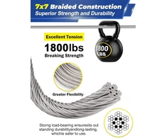 Tootaci nerūdijančio plieno trosas 3 mm rinkinys, t316 nerūdijančio plieno vielinis trosas 3 mm, plieno kabelis su kilpomis, 15 m plieno kabelis nerūdijančio plieno, m6 trosų įtempiklis nerūdijančio plieno kabliai, kilpinės plokštelės