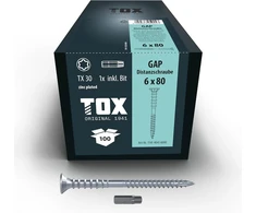 Tox tarpinės varžtai su galvute 6.0 x 80 mm, cinkuoto plieno tarpinis varžtas, milimetro tikslumo medinių konstrukcijų išlyginimas, tx30, 100 vnt. pakuotė, įskaitant 1x antgalį, 114140416080