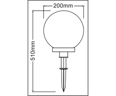 Trango Garden 200b Led sodo gaublys Ip44, rutulinis šviestuvas, 20 cm skersmens, baltas, su 1x E27 Led lempute 3000 K šiltai balta šviesa ir 5 m kabeliu sodo lauko takų apšvietimui