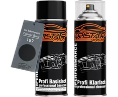 Tristarcolor automobilių dažų purškimo skardinių rinkinys, skirtas mercedes/daimler benz 197 obsidian juodas metallic pagrindo sluoksnio skaidraus lako purškimo skardinei 400 ml