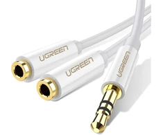 Ugreen Audio Jack Y Aux ilgintuvas 20 cm stereo audio kabelio skirstytuvas 3,5 mm ausinių ilgintuvas mobiliesiems telefonams, baltas