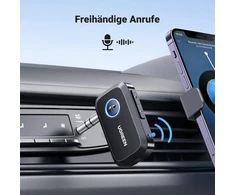 Ugreen Aux Bluetooth adapteris, automobilinis Bluetooth 5.3 imtuvas, laisvų rankų skambučiai, stereo muzika, dvigubas susiejimas su 15 valandų atkūrimo laiku, Jack Bluetooth adapteris automobilio radijui/stereo sistemai/ausinėms, juodas