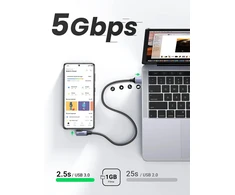 Ugreen usb c kabelis 5 gbps usb c įkrovimo kabelis kampu 90 laipsnių usb į usb c kabelis usb type c kabelis suderinamas su galaxy s23 s22 s10 a73, a72, a53, p30 lite mi 10, note 9 iphone 15, 15 pro, 15 pro max