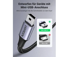 Ugreen usb mini-b įkrovimo kabelis usb a male į mini usb male nailoninis, suderinamas su ps3 žaidimų valdikliu, išoriniu kietuoju disku, dash cam, mikrofonu ir kt. (3 m)