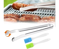 Universalios bbq dešrelių sukimo replės, besisukančios kepsninės žnyplės su ratukais, kepsninių dešrelių vartymo žnyplės su nuimamu silikoniniu teptuku, dešrelių vartymo žnyplės vakarėliams, kepsninėms, stovyklavimui