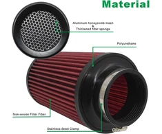 Universalus kūginis oro filtras 76 mm 89 mm 101 mm didelio našumo įsiurbimo apvalus kūginis oro filtro valiklis lenktyniniam sportiniam automobiliui 3 dydžiai viename (raudonas)