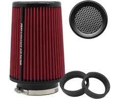 Universalus kūginis oro filtras 76 mm 89 mm 101 mm didelio našumo įsiurbimo apvalus kūginis oro filtro valiklis lenktyniniam sportiniam automobiliui 3 dydžiai viename (raudonas)
