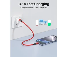 Usb-a į Usb-c 3.2 Gen 2 kabelis, 0.3m, 10gbps, 3.1a, raudonas