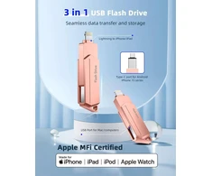 Usb atmintinė, skirta iphone 256 gb mfi sertifikuota 3 viename usb 3.0 lightning išorinė atmintis type c photostick atminties kortelė, skirta iphone/ipad/ios/android/mac/pc - išorinė atmintis (rožinė)