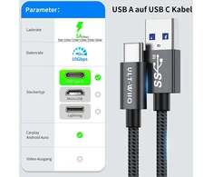Usb a–usb c kabelis 10 gbps, usb c pd qc 3.0 greito įkrovimo kabelis, usb c 3.1 duomenų kabelis, skirtas iphone 16/15 pro max, dashcam automobiliui, ipad, planšetiniam kompiuteriui, s24 s23 s22, ssd, power bank, android automobiliui, carplay (1 m)
