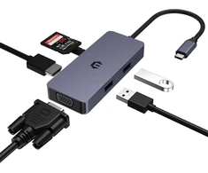 Usb c adapteris hub, usb c hub, 4k hdmi vga usb hub, 6 viename adapteris su usb a, usb 2.0, sd/tf kortelių skaitytuvu, suderinamas su mac, windows ir ios sistemų nešiojamaisiais kompiuteriais