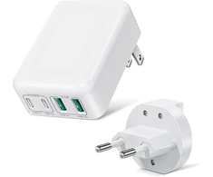 Usb c įkroviklis, total 40 w plokščias usb kelių greitas įkroviklis, 4 prievadų multi maitinimo šaltinis, suderinamas su iphone 12/13/14/15/16 pro max, galaxy s23/s22/note 10, kelioninis įkroviklis su eu, us