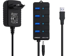Usb šakotuvas su maitinimo šaltiniu, vemont 4 prievadų usb 3.0 šakotuvas usb skirstytuvas aktyvus adapteris ir vienas įjungimo/išjungimo jungiklis 1,2 m ilgio kabelis su 5 v/3 a maitinimo šaltinio adapteriu, skirtas pc/nešiojamiesiems kompiuteriams ir ult